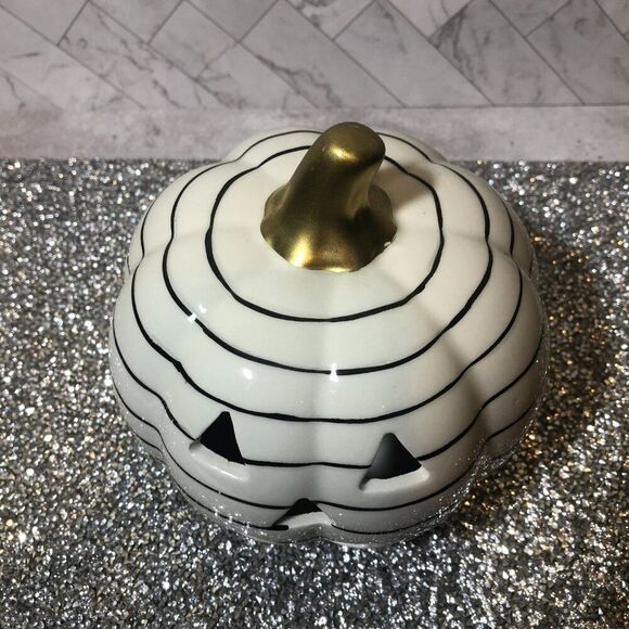 Target Bullseye Light-Up Ceramic Pumpkin – White with Black Stripes - Picture 3 of 5